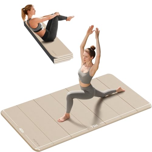 PAIDU Foldable Yoga Mat thick- 2/5" (10MM) TPE Non-Slip Design, Quick Fold，Easy Storage, 75x40 Extra Long/Wide for Indoor Yoga, Pilates and Outdoor Travel Workouts - color: Beige+Black