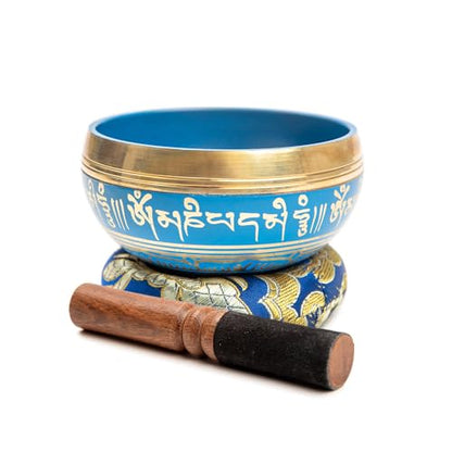 Tibetan Singing Bowl Set Brass - Master Healing Grade - Authentic Handcrafted Sound Bowl by Himalayan Bazaar - color: Blue