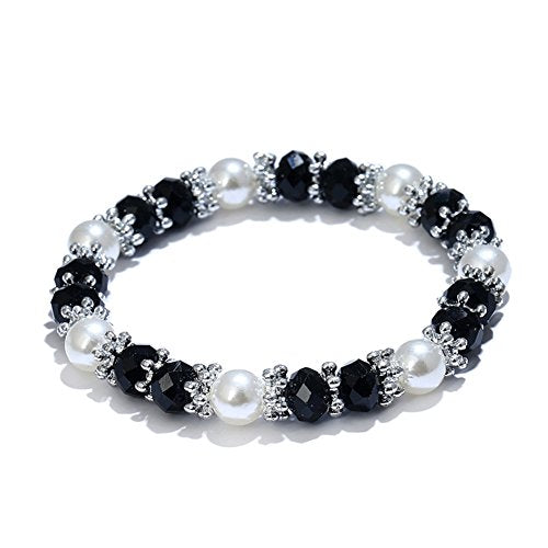 Healing Crystals Bracelet Handmade Natural Gemstones Beads Elastic Natural Stone Yoga Beads Bracelet Heart-Shaped, Modern Artisanal Beaded Unisex 7.6 inches Turquoise - color: Black