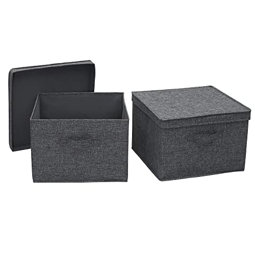 Household Essentials Square Fabric Storage Bins with Lids, Graphite, Set of 2 - color: Graphite