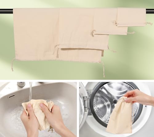 20PCS Cotton Produce Bags, 8X10inch Reusable Muslin Storage Bags with Drawstrings, Natural Cotton Bags, Washable, Biodegradable Linen Bag, Cloth Bags - color: L - 8x10inch