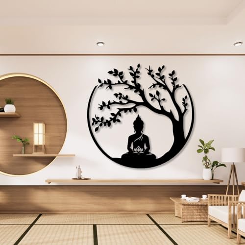 Idadey Tree of Life and Buddha Metal Wall Decor, Meditation Hindu Wall Decor, Zen Metal Wall Art, Yoga Studio & Spiritual Spaces (Black, 31"x31") - color: Black, size: 31"L x 31"W
