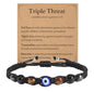 Triple Threat Protection Bracelet for Women,Evil Eye Natural Healing Crystal Beaded Bracelet for Protection - style: Evil Eye Braceet (String)