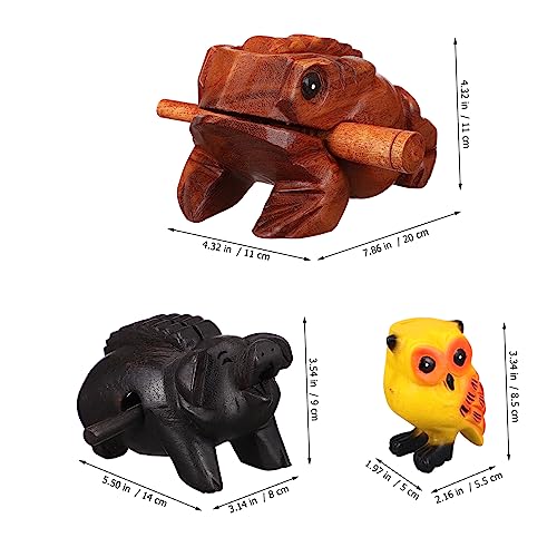 DECHOUS 3pcs Wooden Sound Blocks Animal Music Blocks Toad Pig Owl Decorative Musical Instruments