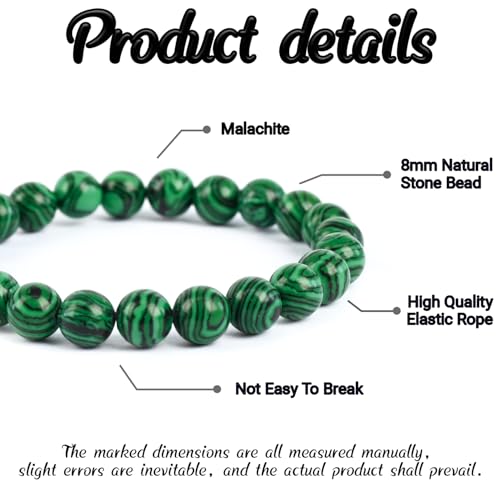 Natural Energy Healing Stone Charm Bracelet 8mm Natural Energy Healing Lava Rock Bracelet - Unisex - color: ZLY-Malachite