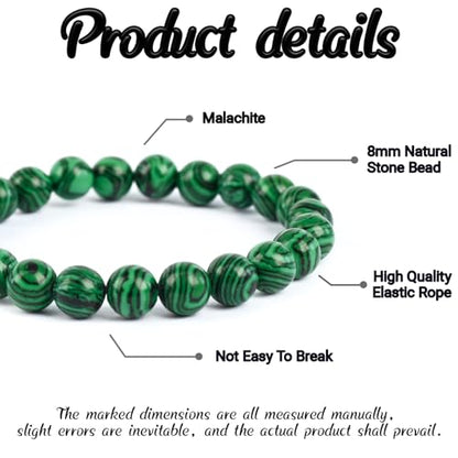 Natural Energy Healing Stone Charm Bracelet 8mm Natural Energy Healing Lava Rock Bracelet - Unisex - color: ZLY-Malachite