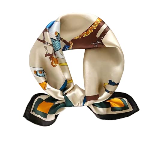 ANDANTINO 100% Mulberry Silk Scarf -21” Lightweight Square Neckerchief – Breathable Digital Printed Scarves with Gift Packed - color: Horse-tawny