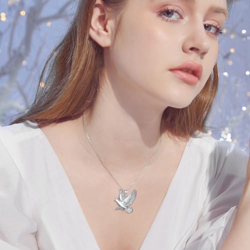 Hummingbird/Phoenix/Owl/Dove/Flamingo/Raven/Blue Jay/Cardinal/Peacock/Eagle/Parrot/Robin Necklace for Women 925 Sterling Silver Bird Pendant Necklace Animal Jewelry Gift for Mother Wife - style: Dove Necklace