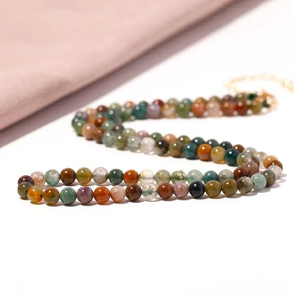 Simple Choker Necklace for Women Real Stone and Crystals Necklaces 4mm Beaded Choker Jewelry Meditation Gift for Women (16"+2") - style: Indian Agate