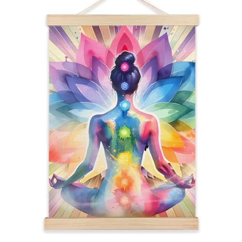 LZYRF Seven Chakra Yoga Meditation Zen Wall Art Poster Framed, Colorful Mandala Indian Hippie Chakra Spiritual Canvas Prints Wall Decor for Home Yoga Meditation Room Zen Office, 16x24 Inch - size: 16"L x 24"W