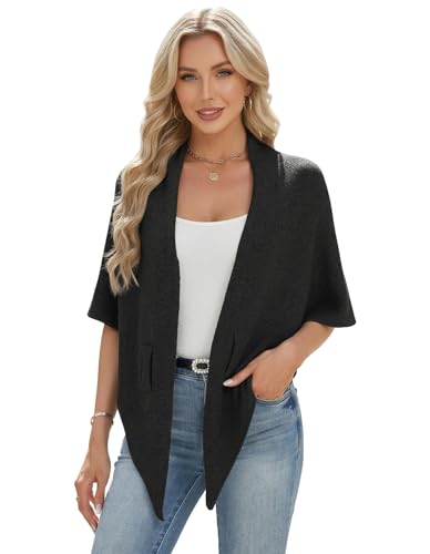 Shawl Wraps Women Pashmina Cardigan Triangle Cape Knit Shoulder Top Sweater Scarf for Fall Winter - color: 01 Black