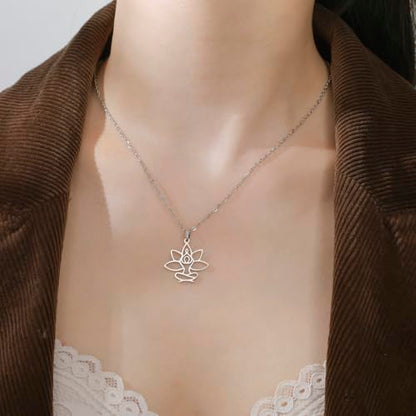 UNIFT Lotus Meditation Necklace For Women Stainless Steel Om Yoga Spiritual Symbol Hollow Out Hindu Yoga Jewelry Inspirational Amulet Gift - color: silver