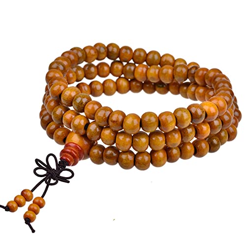 108 Mala Wooden Beads Bracelet Necklace Elastic Healing Wood Sandalwood Seed Buddhist Bracelet for Women Men Buddha Prayer Meditation Jewelry - color: I 1pc 8mm orange