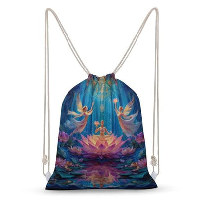Chakra Yoga And Meditation Zen Lotusfloral Canvas Drawstring Backpack Lightweight String Bag for Sports Gym Travel Swimming Beach 30x40cm