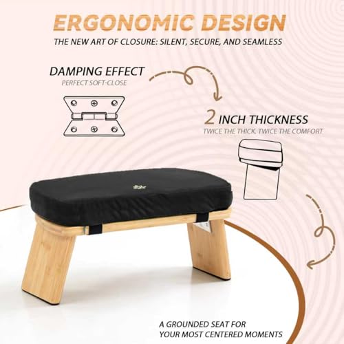 Meditation Bench, Bamboo Meditation Stool, Folding Kneeling Meditation Bench, Seiza Prayer Bench, Prayer Bench with Meditation Cushion, Kneeling Stool(Black) - color: Black