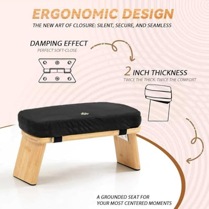 Meditation Bench, Bamboo Meditation Stool, Folding Kneeling Meditation Bench, Seiza Prayer Bench, Prayer Bench with Meditation Cushion, Kneeling Stool(Black) - color: Black