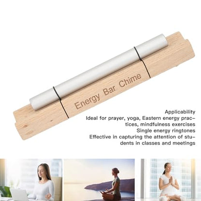 Single Tone Energy Chime, Meditation Solo Hand Chime with Mallet, Cherry Wood and Aluminum Alloy Construction for Mindfulness Meditation Relaxation, Sound Healing Tool for (Moon Shaped)