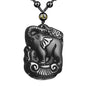 Black Obsidian Necklace Protection Pendant with Extended Bead Chain Healing Crystal Stone Amulet Necklace for Men Women - color: ElephantA