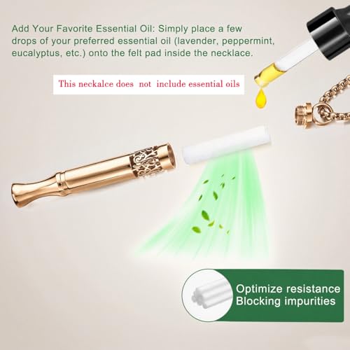 Anxiety Relief Pendant Mindfulness Breathing Necklace - Essential Oil Diffuser & Personal Inhaler Aromatherapy Necklaces for Women & Men (Rose Gold) - color: Rose Gold