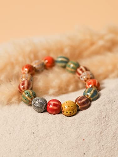 MINACHI Boho Hippie Colorful Ceramic Beads Strand Stretch Bracelet, Bohemian Summer Beach Jewelry Gift for Women - color: S04