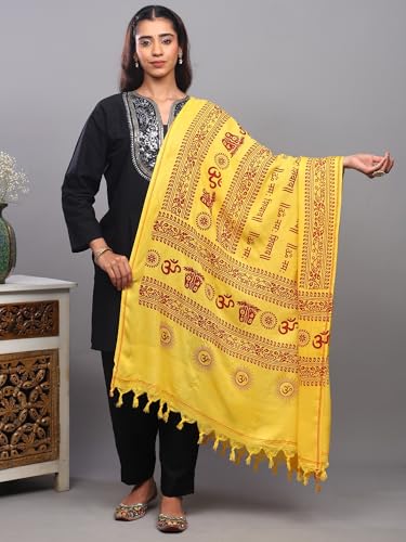 Exotic India Women's Polycotton Prayer Shawl with Printed Om Namah Shivai | Religious Pooja Mandir Wrap Stole, Scarves