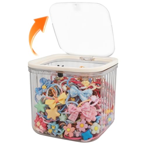 THMINS Hair Accessories Organizer for Girls,Plastic Storage Box with Lid for Kids Hair Clips,Ties,Bows&Jewelry,Stackable Dust-Proof Flip Top Container,Desktop Organizer(Grey) - color: Grey, size: Big 1 Pack