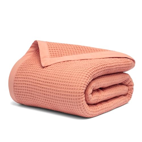 GOTS Certified 100% Organic Cotton Throw Blanket, 60" X 80" Waffle Blankets & Throws for Bed, Throw Blanket for Couch, Modern and Cozy Blanket, All Seasons, Comfy Soft Blankets (Sun Bay) - color: Sun Bay, size: Organic Cotton - Twin