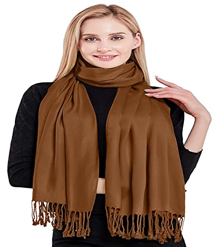 CJ Apparel Solid Color Tassels Design Nepalese Shawl Scarf Wrap Stole Throw Head Wrap Pashmina Gift Hand Made in Nepal New - color: Brown Mix