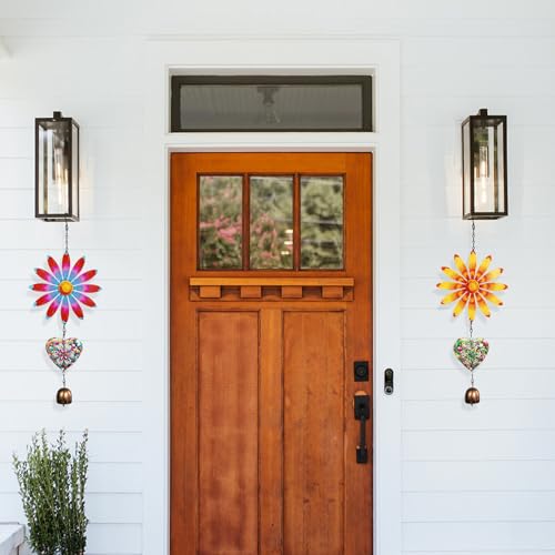 Metal Flowers Hanging Decor, Flower Wind Chime Bell Hanging Decor for Outdoor Garden Yard Doors Walls Living Rooms Bedrooms, 2 Pack (Flower-a-Heart) - style: flower-a-heart