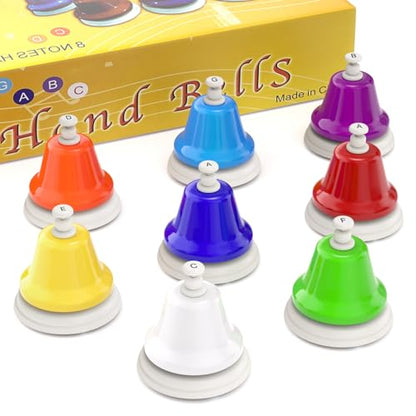 Facmogu Desk Bells, 8 Notes Diatonic Metal Hand Bells, Rainbow Music Bells, Musical Learning Teaching Percussion Instrument, Holiday Birthday Gift