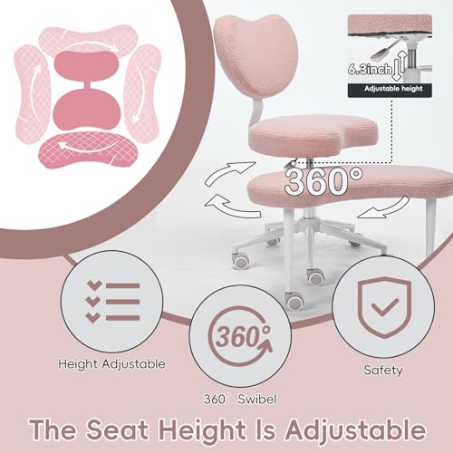 Meditation Chair with Wheels, Ergonomic Criss Cross Chair, Adjustable ADHD Floor Sitting Chair, Swivel Cross Legged Office Chair with High Back, Kneeling Posture Chair, Teddy Fabric,Pink - color: （teddy Fabric）pink