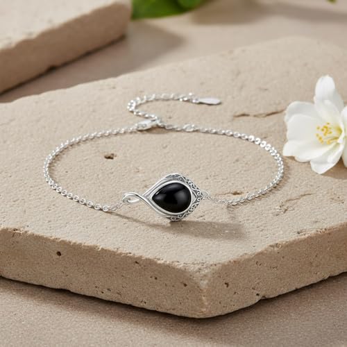 PELOVNY Celtic Knot Bracelet for Women 925 Sterling Silver Infinity Gemstone/Birthstone Bracelets Birthday Christmas Jewelry Gifts for Mom Daughter Wife - color: 02-Filigree-Black Onyx