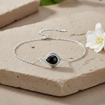 PELOVNY Celtic Knot Bracelet for Women 925 Sterling Silver Infinity Gemstone/Birthstone Bracelets Birthday Christmas Jewelry Gifts for Mom Daughter Wife - color: 02-Filigree-Black Onyx
