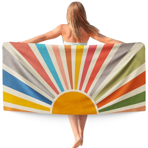 Boho Colorful Sun Sunshine Beach Towel, Sunrise Sunset Microfiber Beach Towels Oversized 30x60 Inch for Bathroom, Boho Quick Dry Travel Sand Free Beach Towel Decor for Swimming Pool Camping - color: Colorfulsun