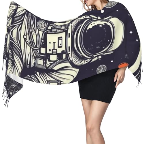 Astronaut Sitting in Yoga Chakra Scarf for Women Warm Soft Scarves Fashion Fringed Shawl Casual Tassel Blanket Scarf - color: Astronaut Sitting in Yoga Chakra