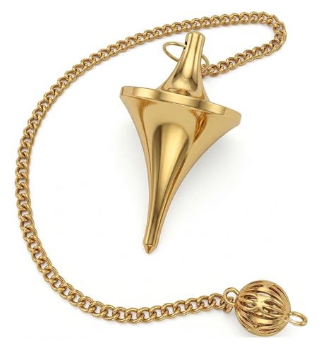 Space Ship Design UFO cone point Brass metal dowsing pendulum natural healing metal chain divination reiki meditation yoga balancing pendulum - color: Space Ship Design