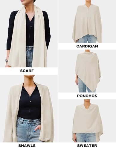 PULI Women's Versatile Knitted Shawls Scarf Poncho Sweater with Buttons Lightweight Spring Summer Fall Wraps - color: A-beige