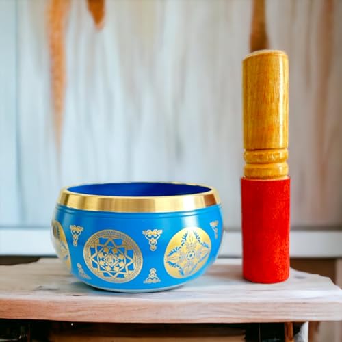 Nature's Own Tibetan Singing Bowl Set- Easy to Play- Meditation Sound Bowl Handcrafted in Nepal for Yoga, Mindfulness, Chakra Healing, Stress Relief- Spiritual Gifts for Women and Men (3.5 Inch, Blue)