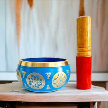 Nature's Own Tibetan Singing Bowl Set- Easy to Play- Meditation Sound Bowl Handcrafted in Nepal for Yoga, Mindfulness, Chakra Healing, Stress Relief- Spiritual Gifts for Women and Men (3.5 Inch, Blue)