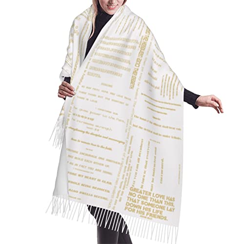Presents for Women,White Religious Christian Jesus Loves Me Bible Verse Fringe Pashmina Shawl Wrap for Bridal Wedding Party - color: White Gold Inspirational