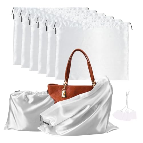 6 Pack Dust Bags for Handbags Silk Dust Cover Bag for Handbags Purses Shoes Boots, Silk Dustproof Drawstring Bag Travel Storage Pouch (White, 19.6 × 15.7 in) - color: White, size: 19.6 × 15.7 in