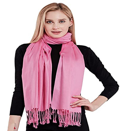 CJ Apparel Solid Color Tassels Design Nepalese Shawl Scarf Wrap Stole Throw Head Wrap Pashmina Gift Hand Made in Nepal New - color: Pink