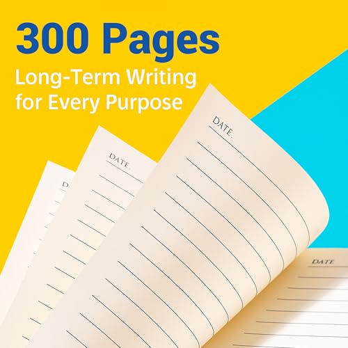 CAGIE Lined Journal for Women Men, 300 Pages College Ruled Journal Notebook for Writing, A5 Hardcover Journal Notebook for Work, 100GSM Thick Vegan Leather Diary, Blue