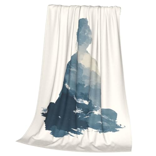 Abstract Female Silhouette in Seated Meditation Blanket Anti Pilling Throw Fleece Flannel Lightweight Cozy Bedspread Living Room Women Adults and Kids Bed Sofa 40"X30"