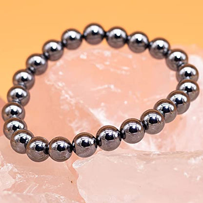 8mm Natural Gemstone Stretch Bracelet, Handmade Unisex Crystal Bracelets for Meditation, Yoga, Spiritual Healing & Positive Energy - color: Silver Hematite