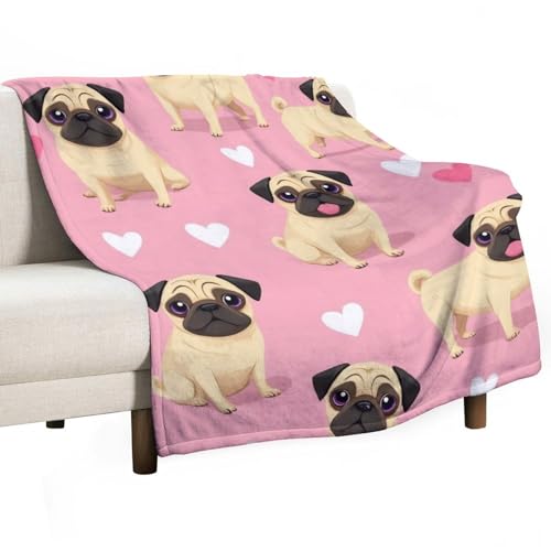 Women's Soft All Seasons Blanket, Soft Cozy Flannel Blanket, Funny Cartoon Pugs Puppy Pink Fashion Room Decor Sofa Couch Cover - color: Color69, size: 30"x40"