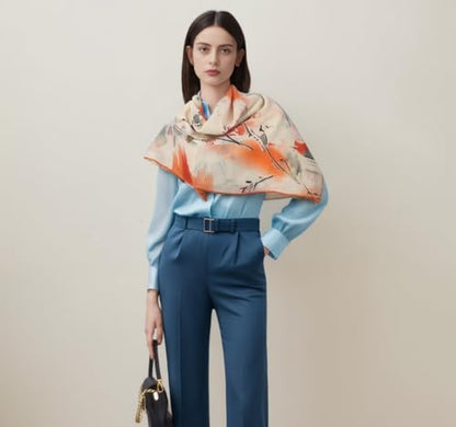 Cashmere-soft Mercerized wool Shawl Pashmina Lightweight Travel Wrap & Evening Scarf |Office |Wedding - color: 20 Orange