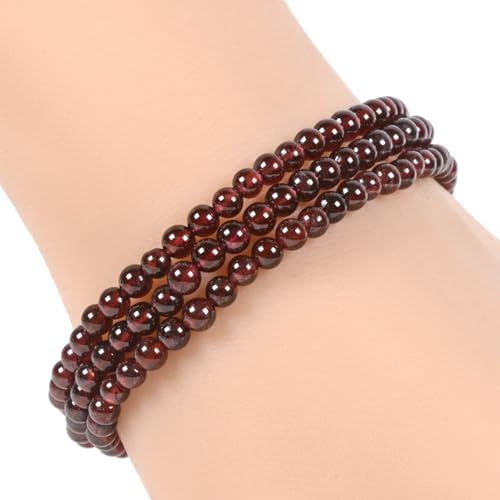 Justinstones Gem Semi Precious Gemstone 3pcs 4mm Round Beads Stretch Bracelet 6.5 Inch Unisex - color: Garnet