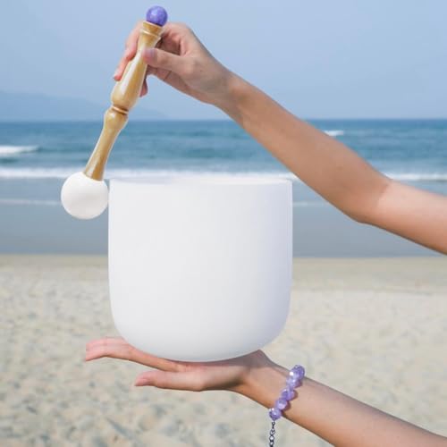 Singing Bowl Mallet,Rubber Mallet Striker with Silicone Head and Wooden Handle and Crystal Sphere for Playing Quartz Crystal Singing Bowls(Purple)