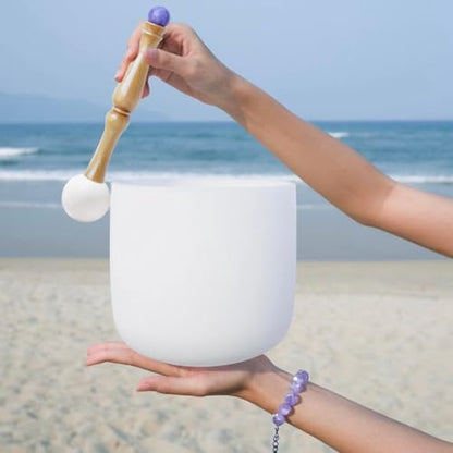 Singing Bowl Mallet,Rubber Mallet Striker with Silicone Head and Wooden Handle and Crystal Sphere for Playing Quartz Crystal Singing Bowls(Purple)